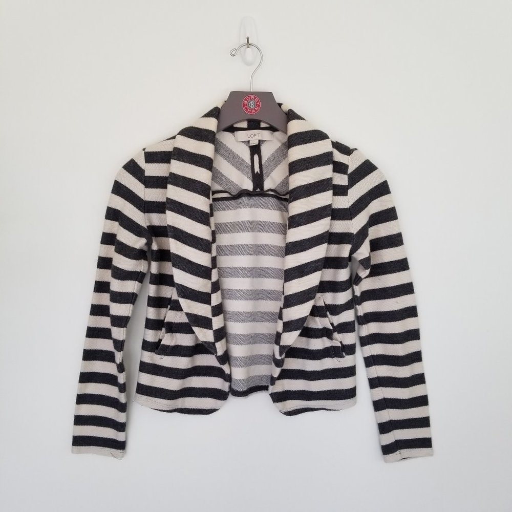 LOFT Striped Cardigan Dark Gray & Beige Size XS
